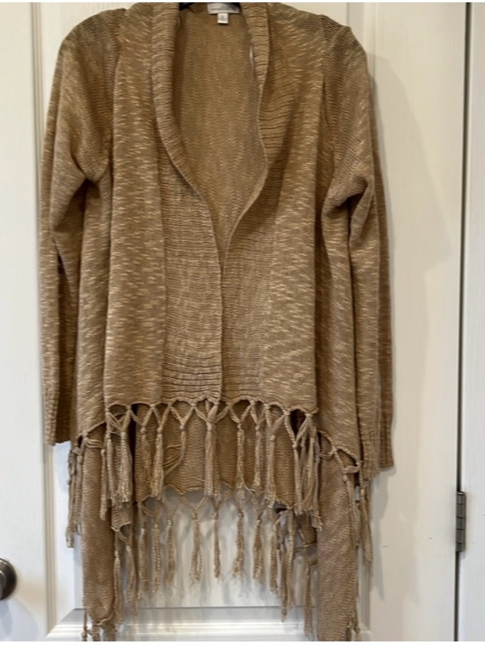 Charming Charlie Khaki Fringed Cardigan-L